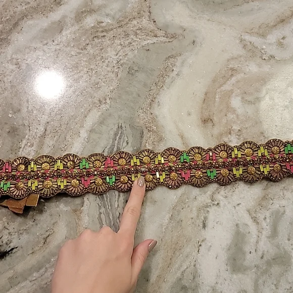 Anthropologie Deepa Gurnani Beaded Rhinestone Belt S M Elastic display picture 1
